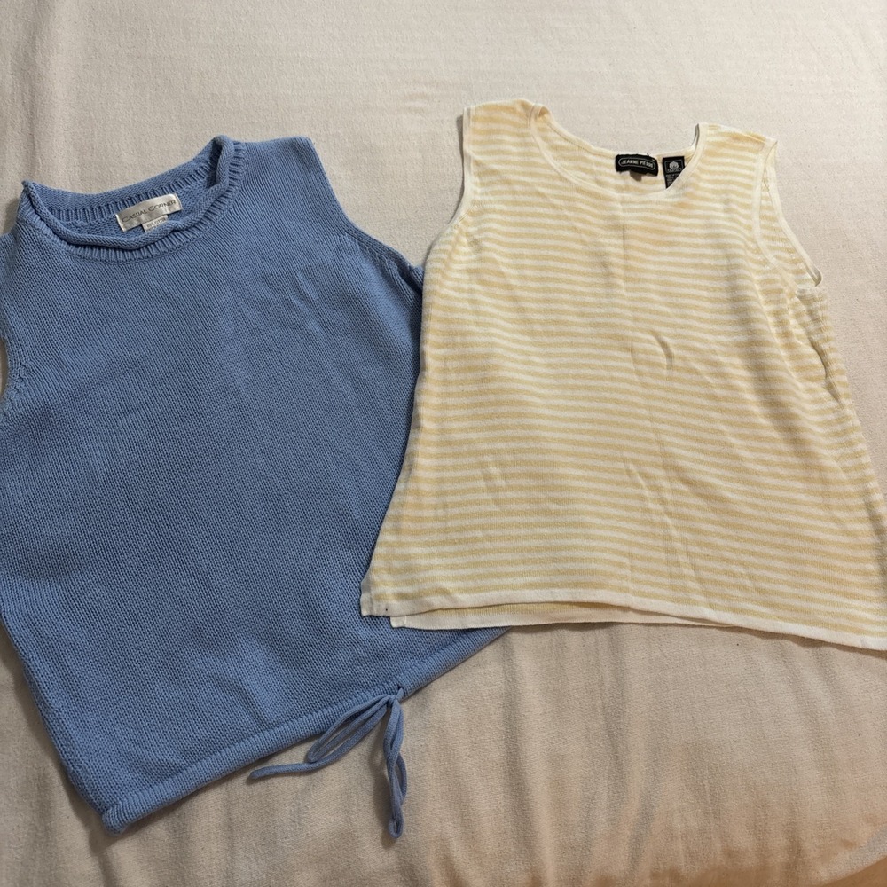 Vintage‎ Lot Of 2 Knit Sleeveless Sweaters Cotton Spring Colors Size S/M